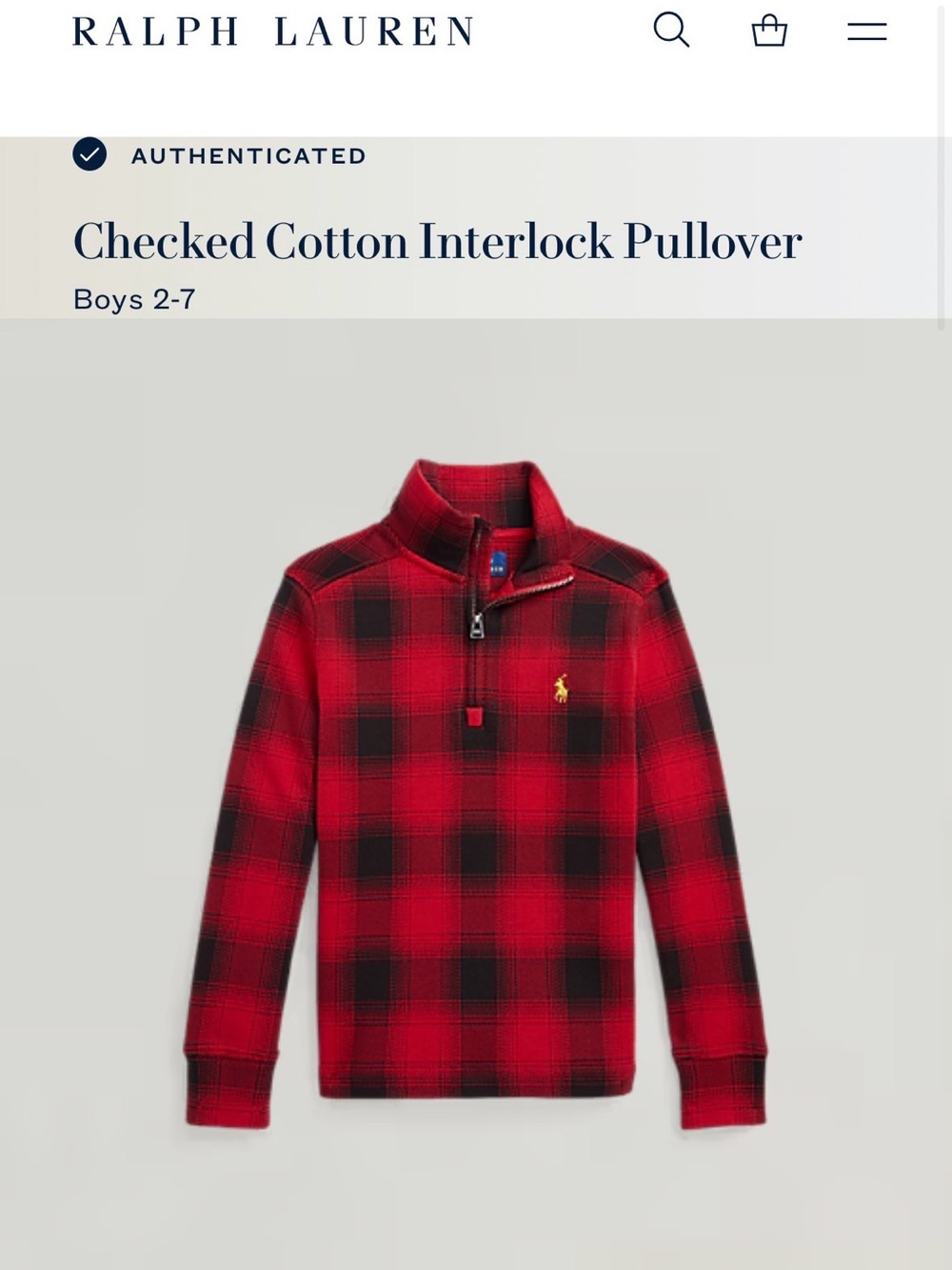 Ralph Lauren Red and Black Buffalo Plaid Quarter-Zip Pullover